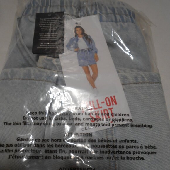 NEW CELEBRITY PINK LIGHT DENIM SHORT JEAN SKIRT DRAWSTRING WAIST w/ POCKETS SZ M - Picture 6 of 9